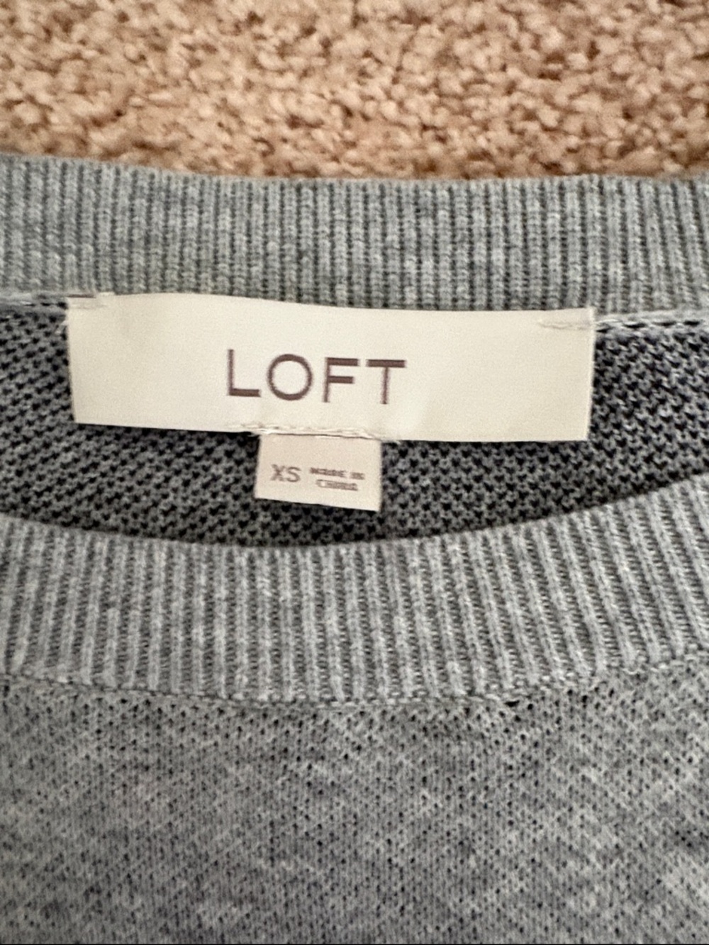 LOFT Gray Crewneck Sweater with White Bunny Motif - Picture 2 of 5